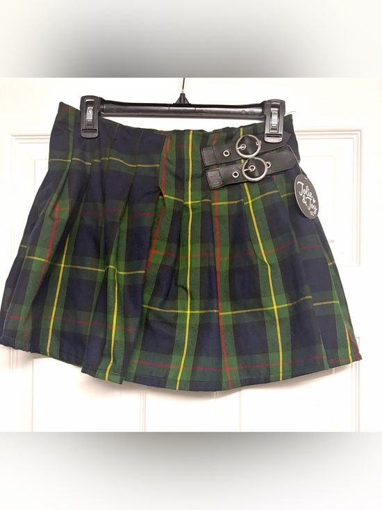 Jolie & Joy by FCT With Love Dresses & Skirts - Plaid Pleated Mini Skirt with Buckle Straps - Green Tartan